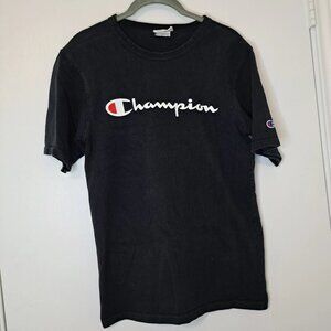 Vintage Champion T Shirt Men's Size S Black Spellout Script Logo 90s Heavy